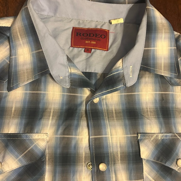 Rugged Blue/White Plaid Men's Casual Western Shirt. 
Pearl snap buttons size XL - Picture 2 of 2